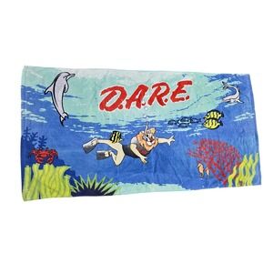 Vintage 90s DARE Beach Towel Underwater Scuba Diver Dolphin Crab Fish Coral
